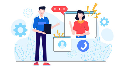 HR Group Leading Remote Conflict Resolution Session, flat vector illustration