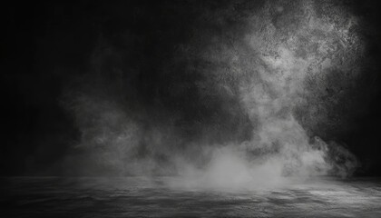 Dark grey rough wall texture background with faint smoke, spooky Halloween concept.