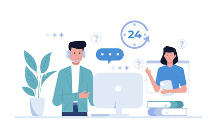 Customer Service Group Preparing FAQ Resources, flat vector illustration