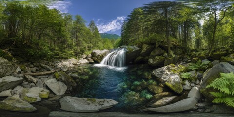 Fototapeta premium Serene waterfall oasis nature reserve hdr 360 degrees tranquil environment