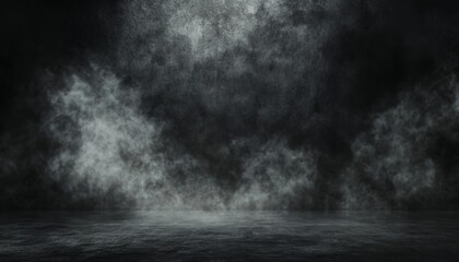 Dark grey rough wall texture background with faint smoke, spooky Halloween concept.