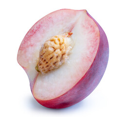 Hakuho pink Peach on white background, Peach premium fruit isolate on white with clipping path.