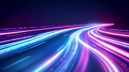 Abstract road at night with vibrant light trails - Powered by Adobe