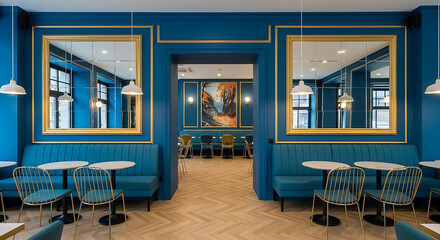 Elegant Blue and Gold Restaurant Interior