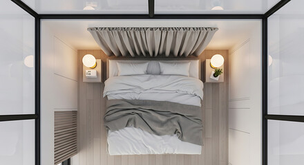 Minimalist Bedroom Retreat: Top-Down View of Serenity