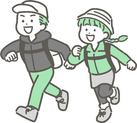 ハイキングや登山をする子どものイラスト
