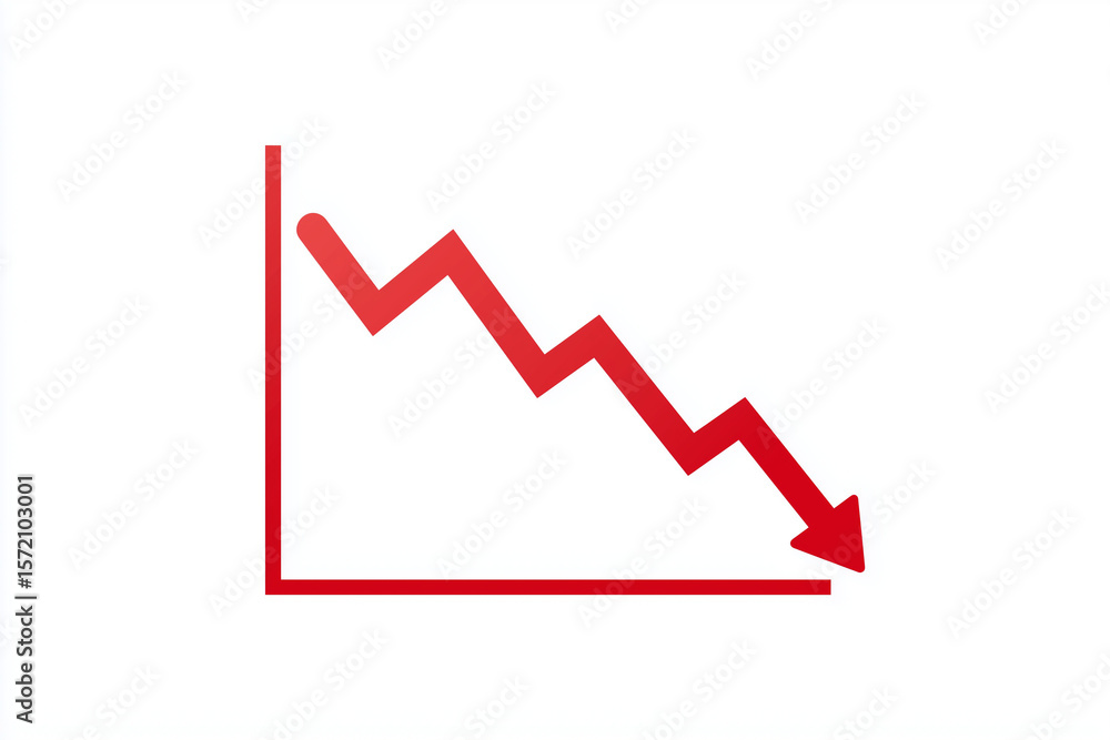 Poster a simple red arrow pointing downward, a graph line clipart on a white background. arrow pointing dow