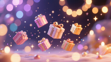 Exquisite gift boxes in the soft glow of lights