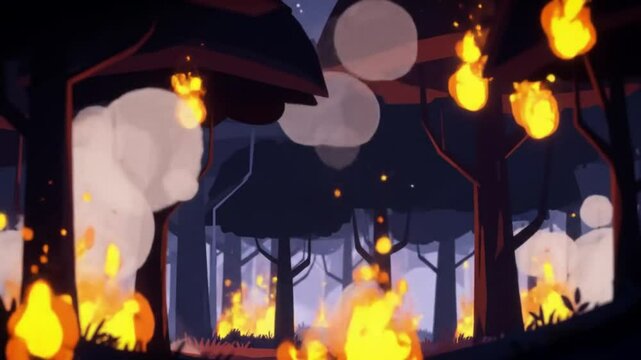 Burning Forest Animation with Fire and Smoke Visuals