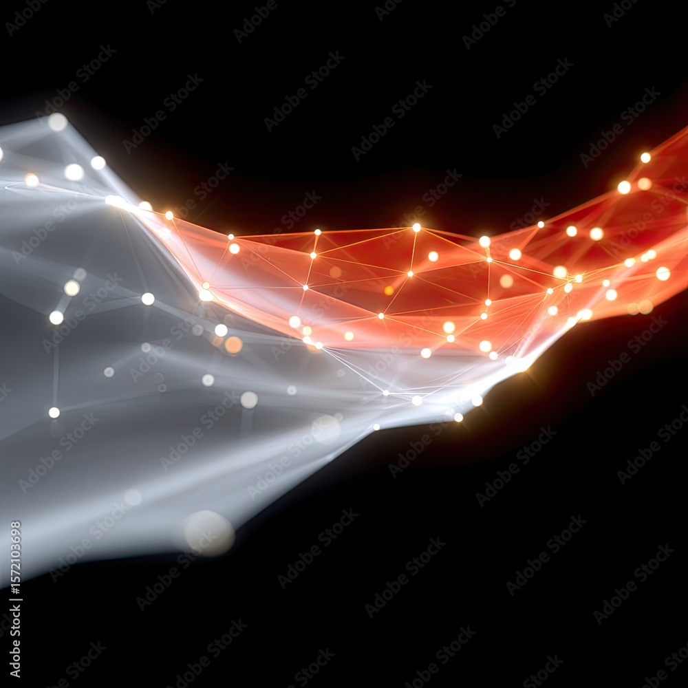 Aufkleber abstract glowing particle network: orange and white web of light on black background