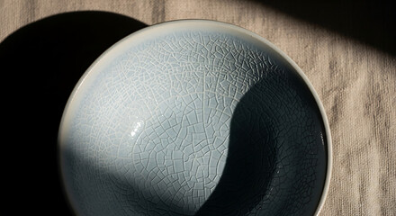 Celadon Cracked Glaze: A Textured Porcelain Bowl in Sunlight