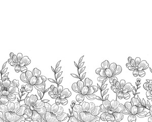 Hand Drawn Anemone Flower and Leaves Background