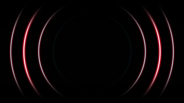 Abstract neon circle radio waves looping background. Searching process in futuristic interface. Radar signal concept. Vibrant neon background illustrates wireless communication. Neon radio wave signal