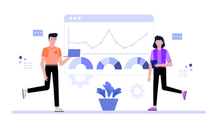 Marketing Group Analyzing Customer Retention Rates flat vector illustration