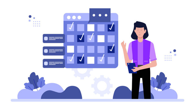 HR Lead Managing Hybrid Work Schedule flat vector illustration