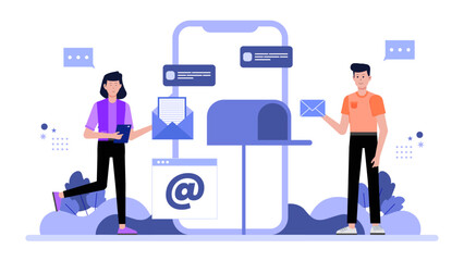 HR Department Sending Monthly Newsletter to Staff flat vector illustration