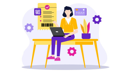 Freelancer Sending Digital Invoice to Client flat vector illustration