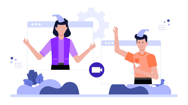 Remote Group Playing Online Icebreaker Game flat vector illustration