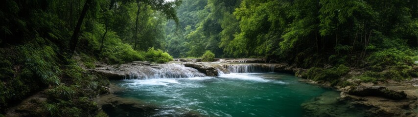 Fototapeta premium Scenic waterfall view lush forest hdr 360 degrees nature hdri