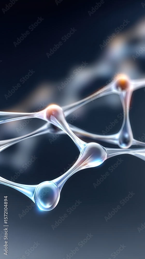 Poster abstract molecular structure network: glowing atoms connected in a complex 3d grid