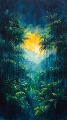 Fototapeta premium Abstract Watercolor Art of a Lush Rainforest