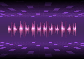 Sound wave interface communication online technology on grid background.