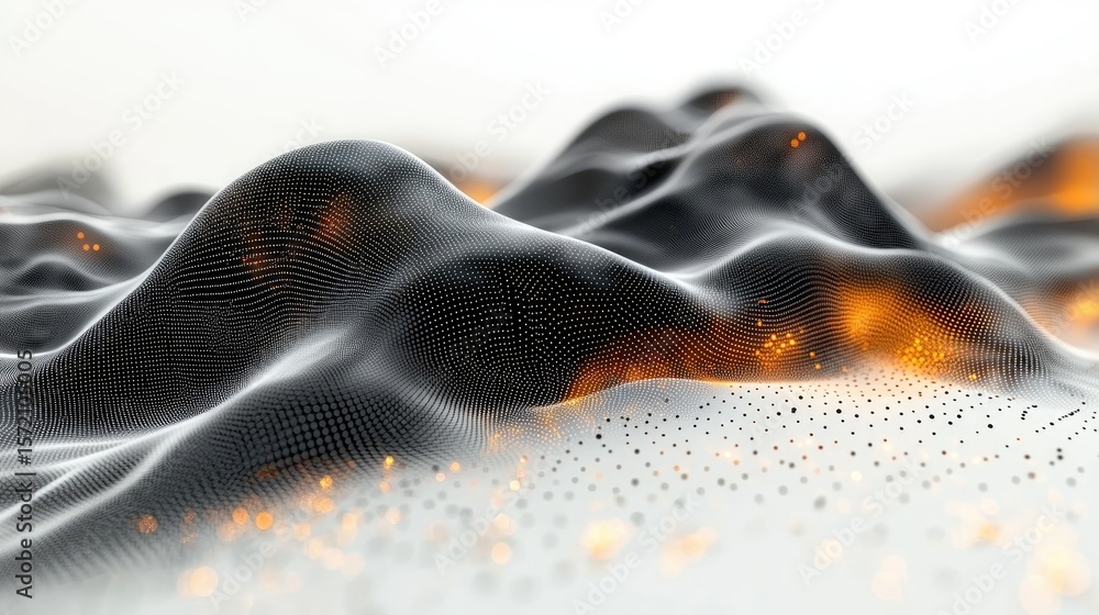 Poster abstract motion particle wave: black and orange dots on white background