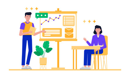 Sales Group Preparing Product Pitch Presentation flat vector illustration