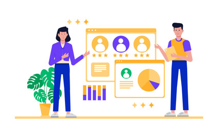 Marketing Group Analyzing Customer Retention Rates flat vector illustration