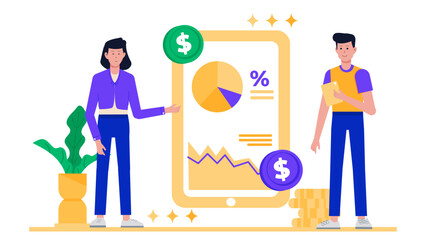 Business Owner Calculating Profit Margins per Product flat vector illustration