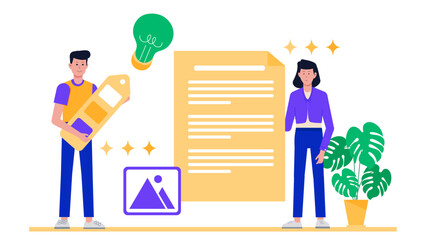 Design Group Creating Rebranding Proposal flat vector illustration