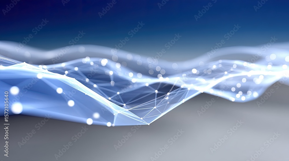 Poster abstract neural network data visualization with glowing mesh lines