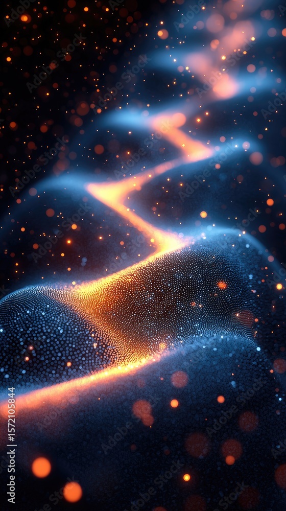 Poster abstract particle mesh with glowing points and blue orange gradient
