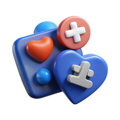 Fototapeta premium 3d health and social media icons with hearts and plus sign isolated on transparent background