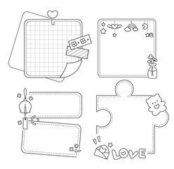 Adorable Memo Pad Coloring Page with Love Theme Puzzle, Shape, and Cute Decorations for Journaling and Scrapbooking