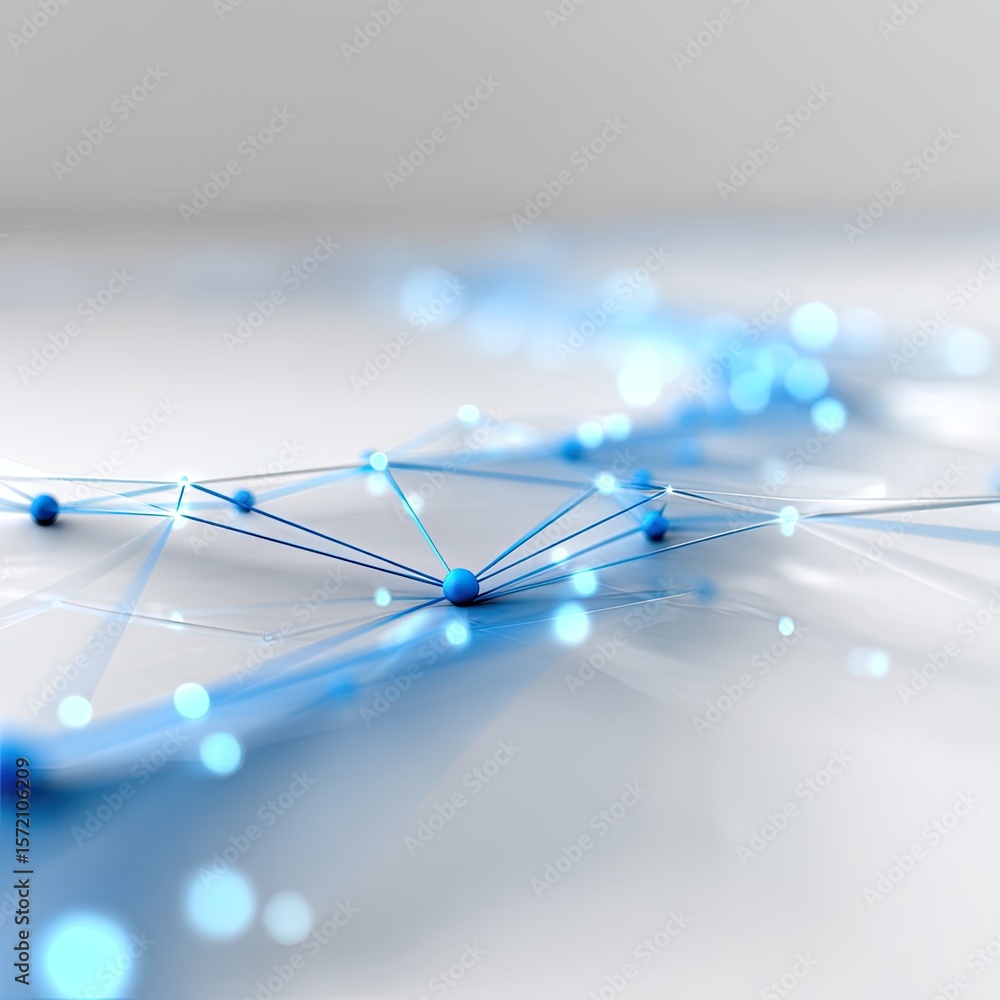 Poster abstract polygonal network connection map with blue nodes