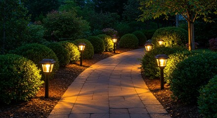 Evening pathway garden lighting