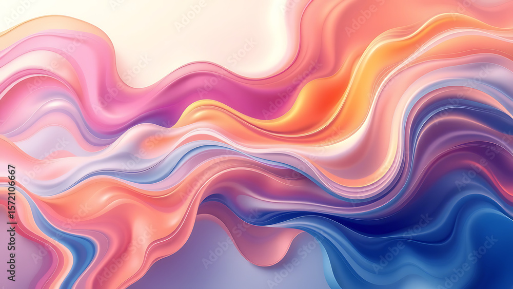 Poster abstract flowing waves of pink orange and blue creating a dynamic fluid background
