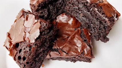 Plain Chocolate Brownie on White Background
