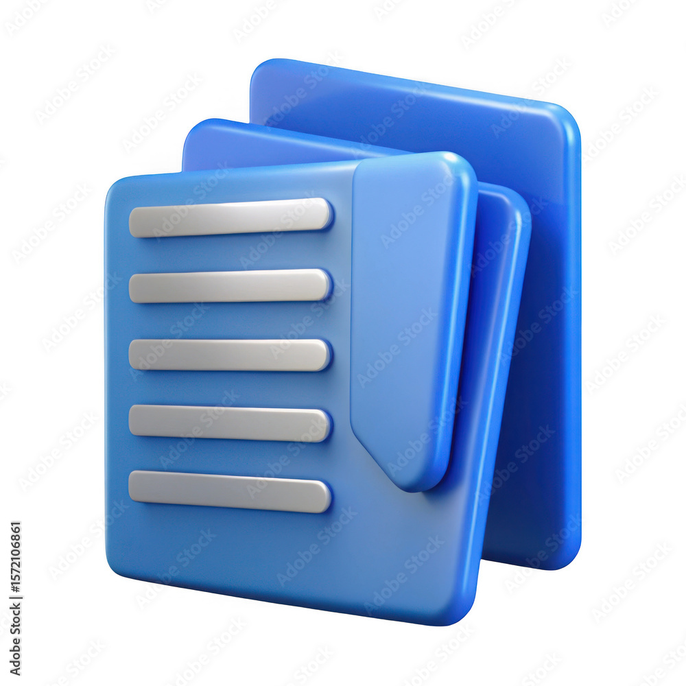 Poster stylized blue folder with document pages isolated on transparent background