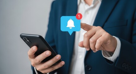 Businessman checking smartphone for new notification alert on screen