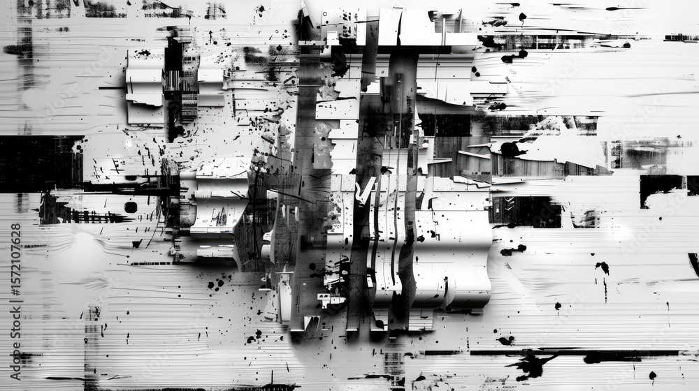 Aufkleber abstract digital tv static noise with glitchy fractal patterns in black and white, perfect as textur