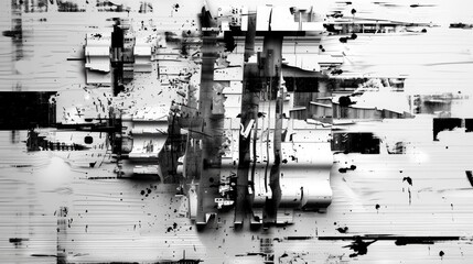 Abstract digital TV static noise with glitchy fractal patterns in black and white, perfect as textured background