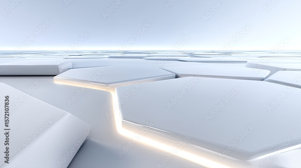 Poster abstract white hexagon background with glowing lines
