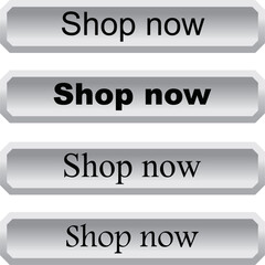 Shop now. Modern collection for web site. Online shopping. Click here, apply, buttons hand pointer clicking. Web design elements. Vector illustration