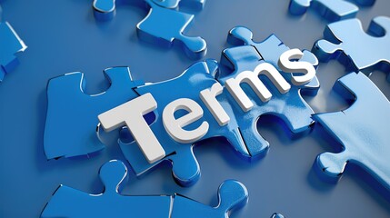 Blue interlocking puzzle pieces with white "Terms" lettering, symbolizing legal and business agreements
