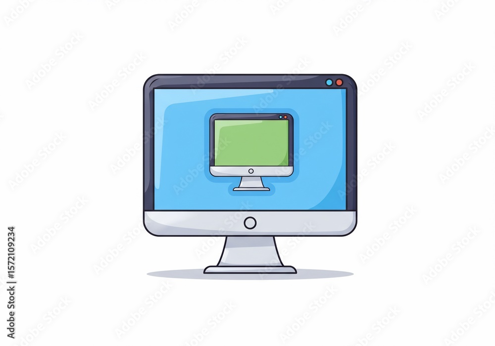 Fototapete Cartoon Computer Displaying Smaller Screen with Blue Background and Gray Frame
