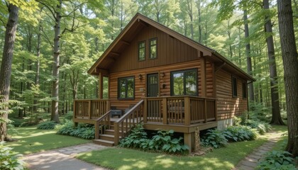 Secluded Log Cabin in a Lush Forest