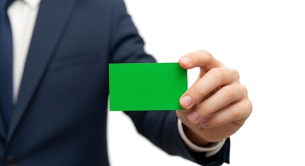 Businessman Holding Blank Green Business Card Networking, Contact, Professional