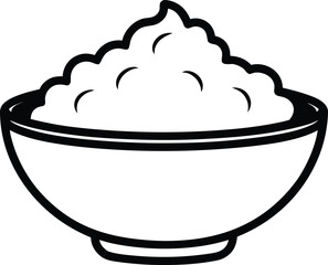 Bowl of mashed potatoes line art vector illustration
